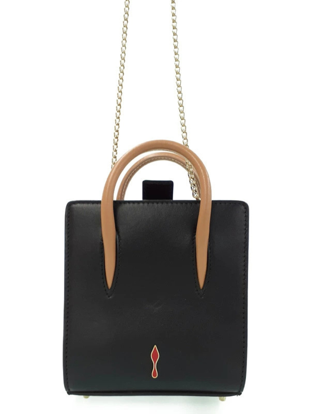 Christian Louboutin Paloma 2Way Tote Bag black calfskin leather tan handles